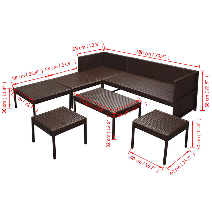 Set Mobilier De Grădină Cu Perne, 6 Piese, , Poliratan