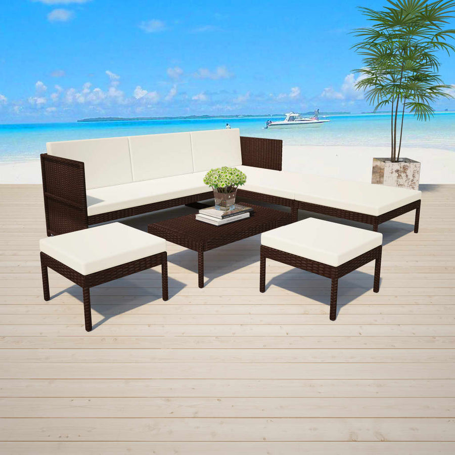 Set Mobilier De Grădină Cu Perne, 6 Piese, , Poliratan