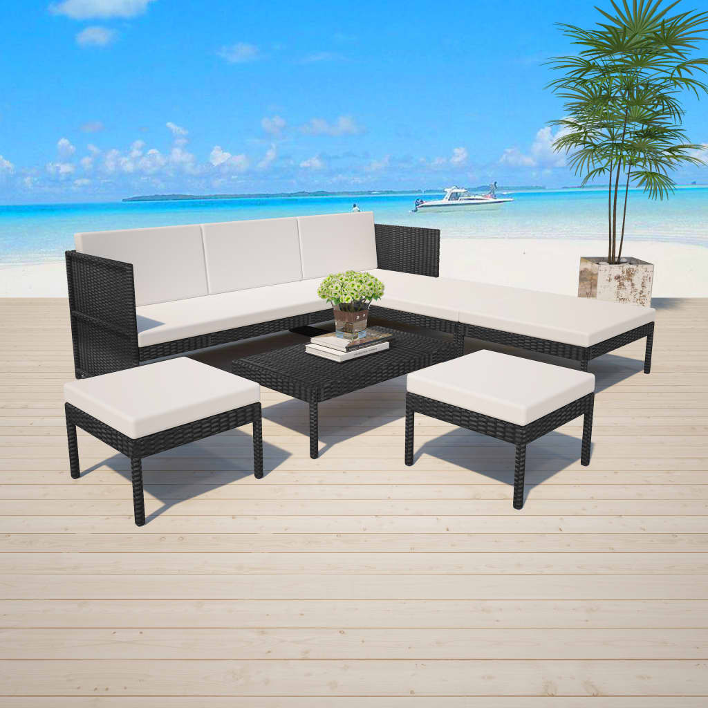 Set Mobilier De Grădină Cu Perne, 6 Piese, , Poliratan