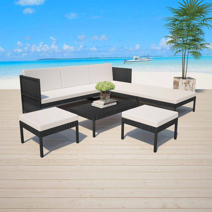 Set Mobilier De Grădină Cu Perne, 6 Piese, , Poliratan