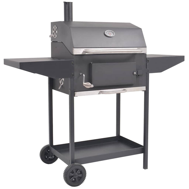 Grătar Barbecue Cu Cărbuni, Afumătoare Și Raft Jos, Negru