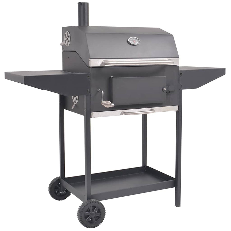 Grătar Barbecue Cu Cărbuni, Afumătoare Și Raft Jos, Negru