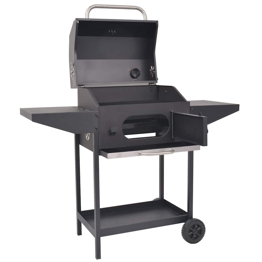 Grătar Barbecue Cu Cărbuni, Afumătoare Și Raft Jos, Negru