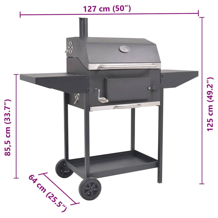 Grătar Barbecue Cu Cărbuni, Afumătoare Și Raft Jos, Negru