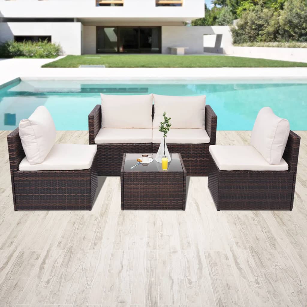 Set Mobilier De Grădină Cu Perne, 5 Piese, , Poliratan