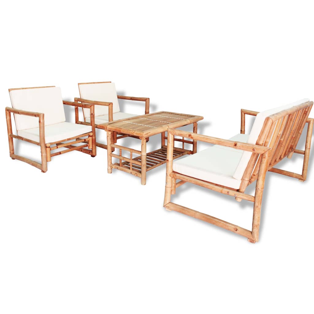 Set Mobilier De Grădină Cu Perne, 4 Piese, Bambus