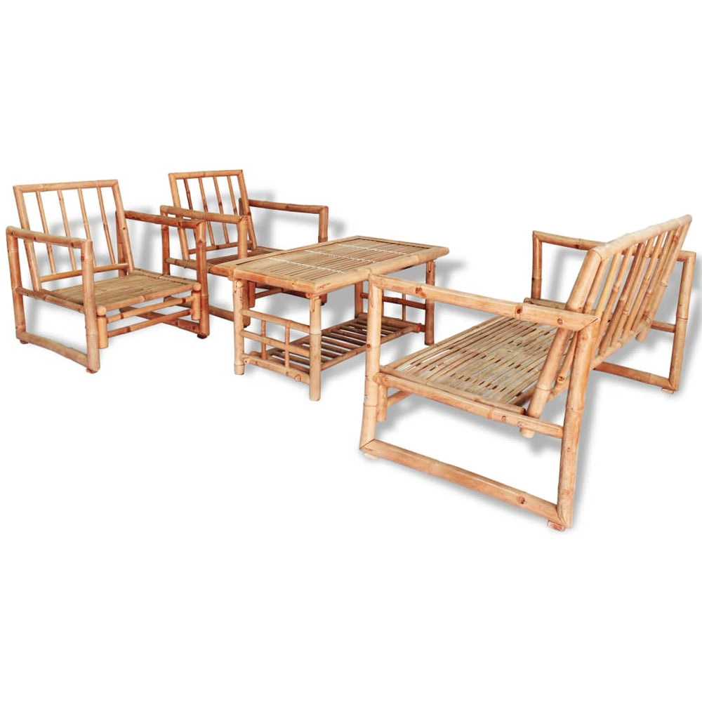 Set Mobilier De Grădină Cu Perne, 4 Piese, Bambus