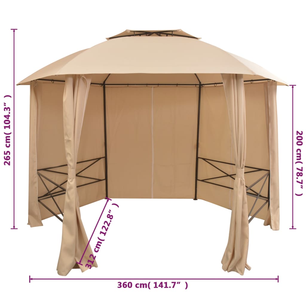Marchiză Pavilion De Grădină, Perdele, Hexagonal, 360X265 Cm