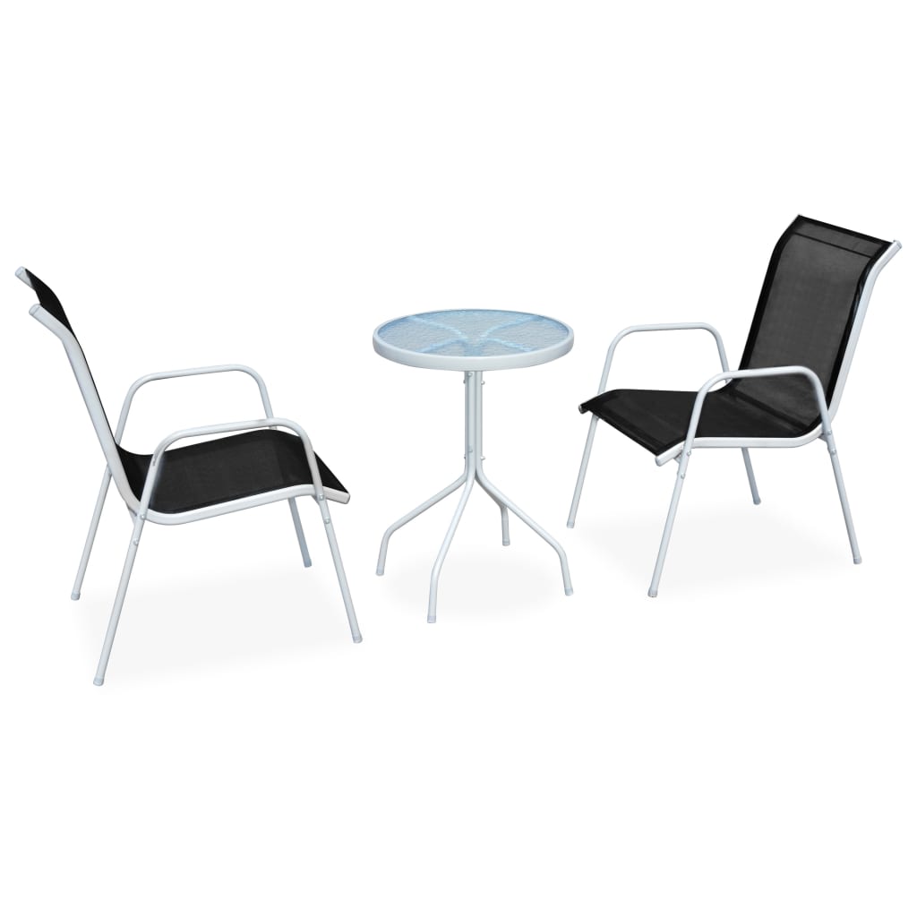 Set Mobilier Bistro, 3 Piese, Negru, Oțel