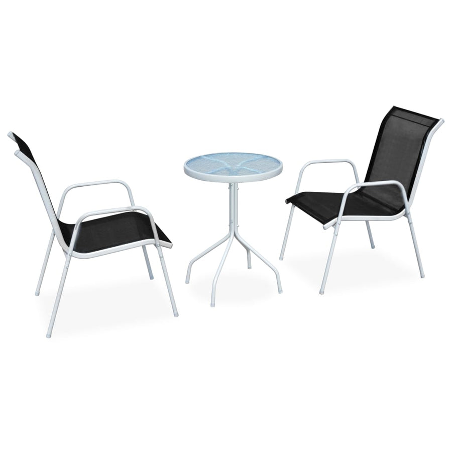 Set Mobilier Bistro, 3 Piese, Negru, Oțel