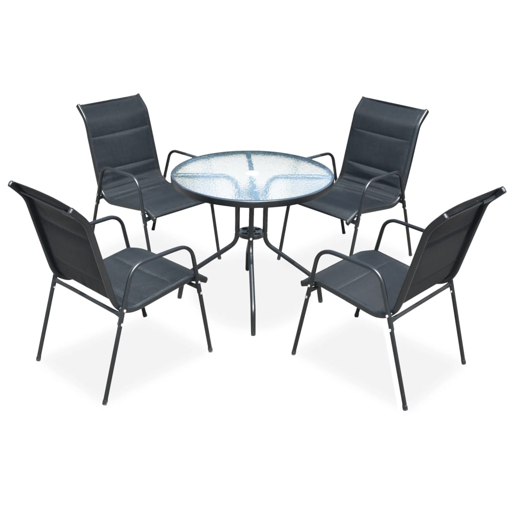 Set Mobilier De Exterior, 5 Piese, Negru, Oțel