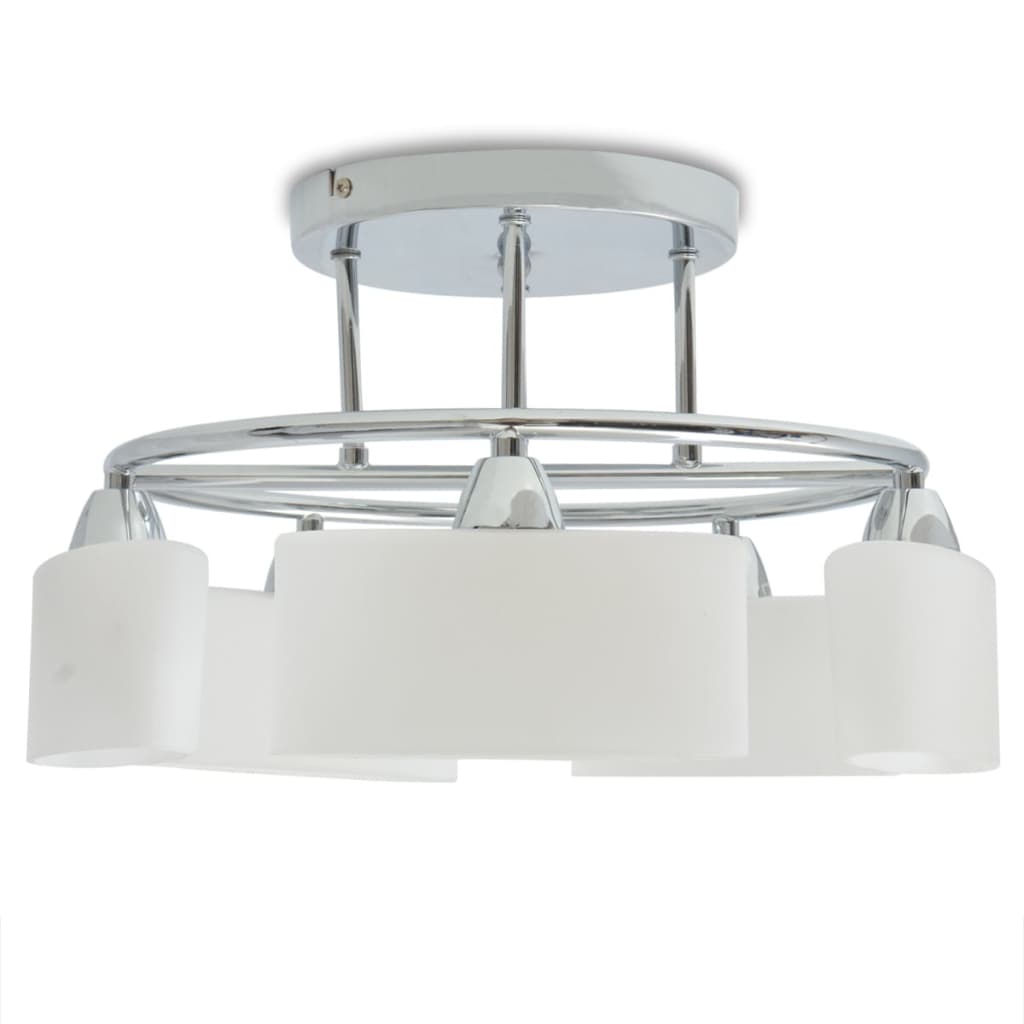 Lustră Cu Abajururi Din Sticlă Elipsoide, 5 Becuri E14, 200 W