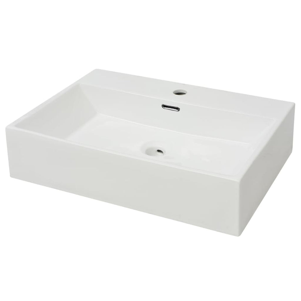 Chiuvetă Cu Orificiu Robinet, Ceramică 60,5X42,5X14,5 Cm, Alb