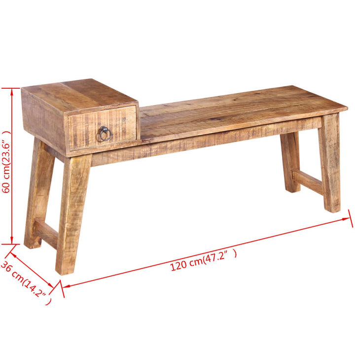 Bancă Cu Sertar Lemn Solid De Mango, 120 X 36 X 60 Cm