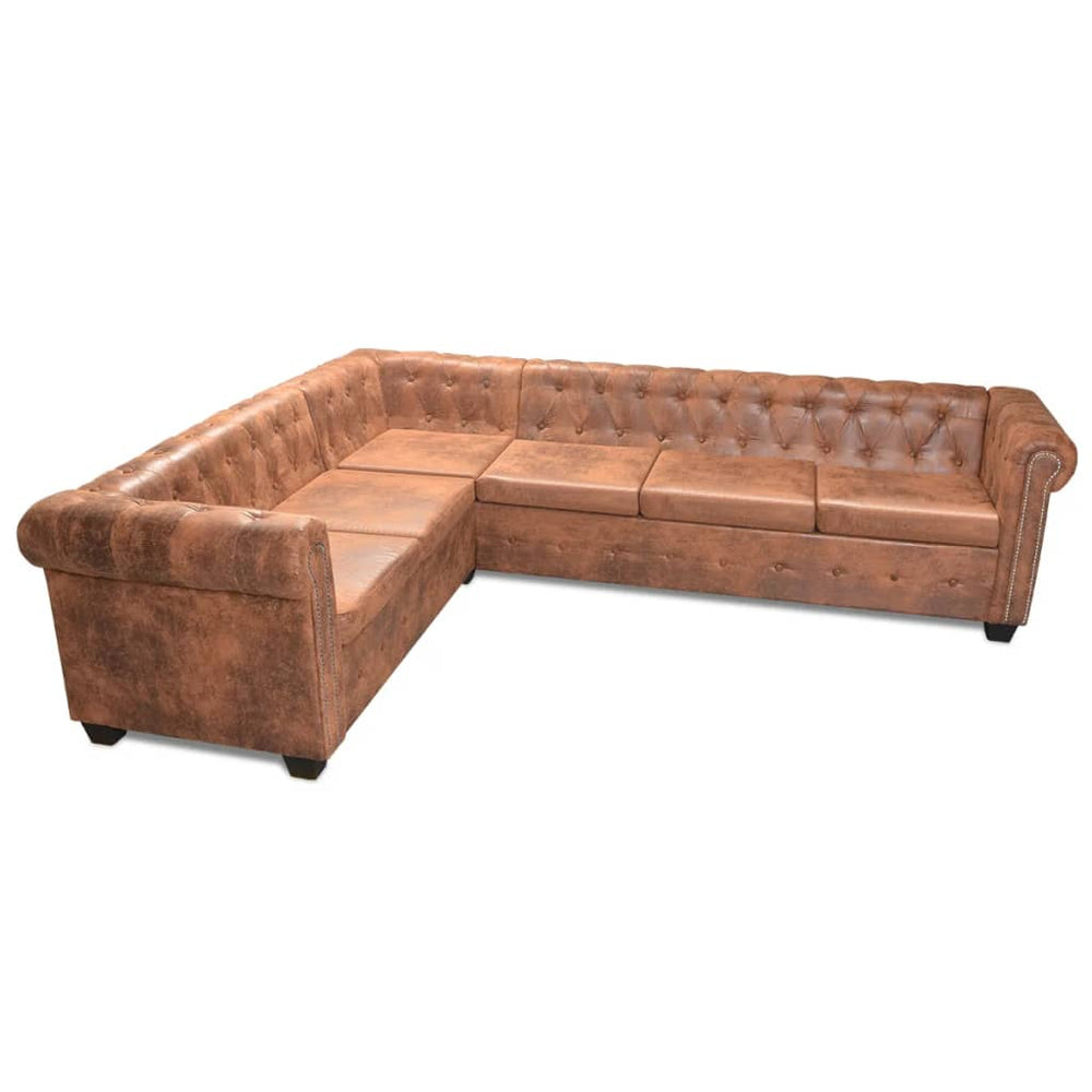 Canapea Colțar Chesterfield, 6 Locuri, Piele Artificială,