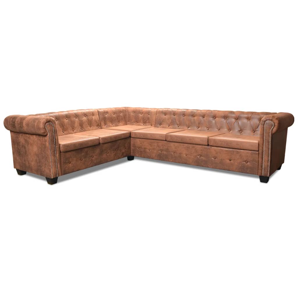 Canapea Colțar Chesterfield, 6 Locuri, Piele Artificială,