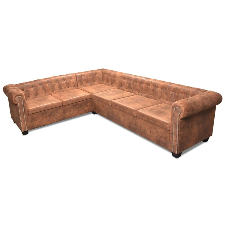 Canapea Colțar Chesterfield, 6 Locuri, Piele Artificială,