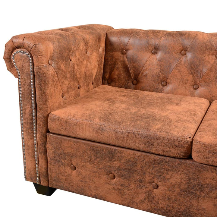 Canapea Colțar Chesterfield, 6 Locuri, Piele Artificială,