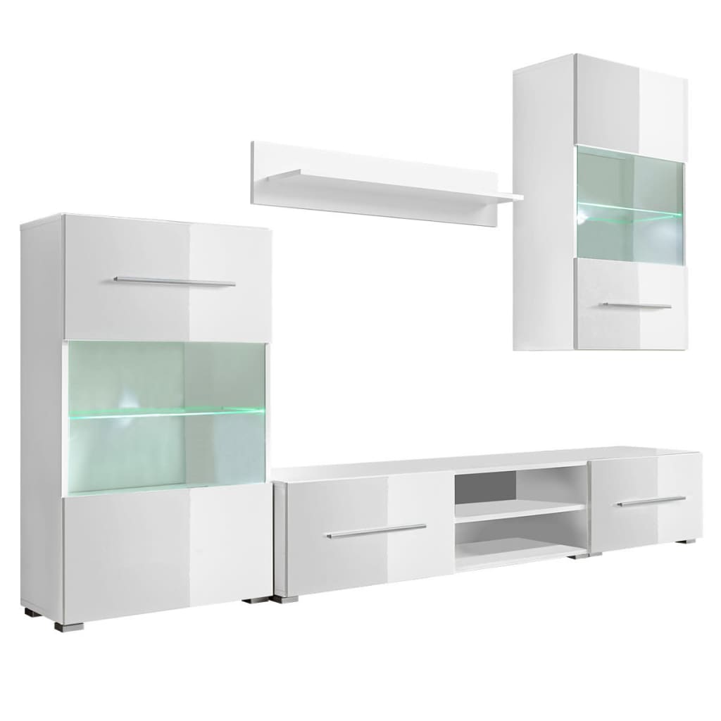 Set Mobilier Comodă Tv De Perete, 5 Piese, Iluminare Led,