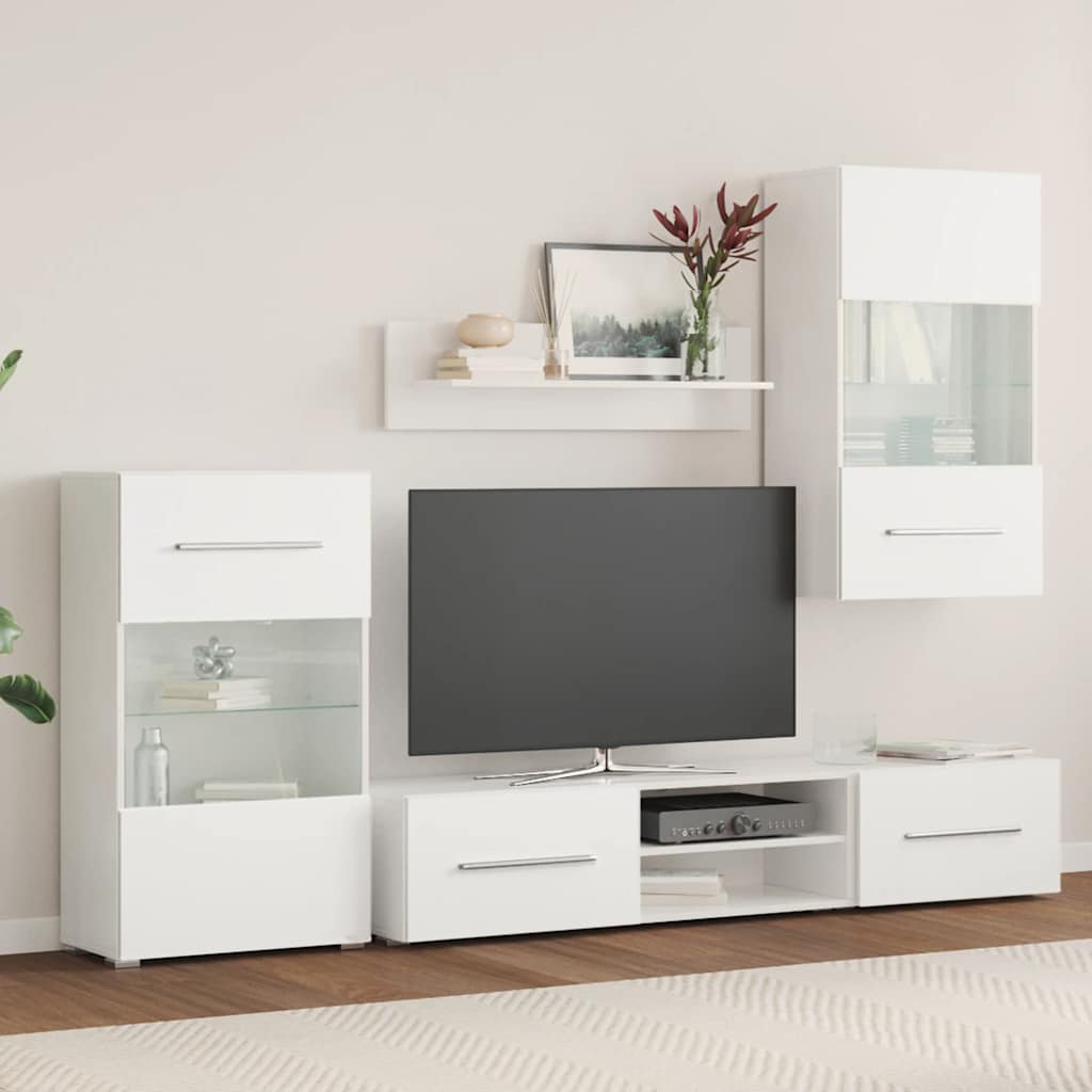 Set Mobilier Comodă Tv De Perete, 5 Piese, Iluminare Led,