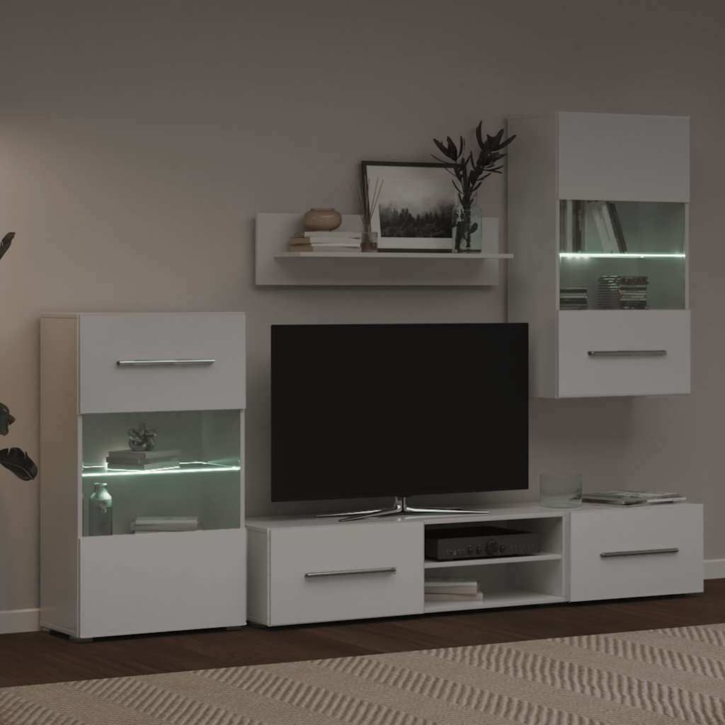 Set Mobilier Comodă Tv De Perete, 5 Piese, Iluminare Led,