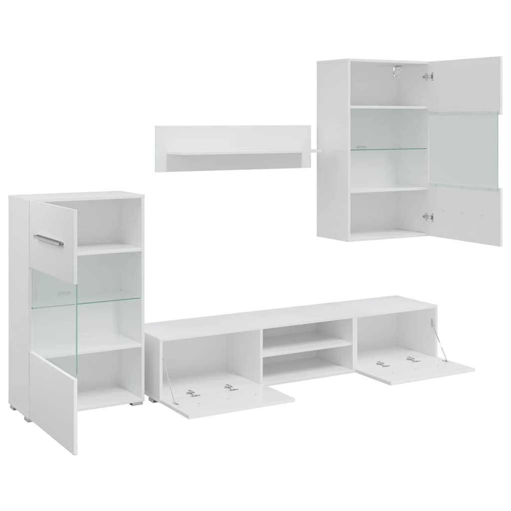 Set Mobilier Comodă Tv De Perete, 5 Piese, Iluminare Led,