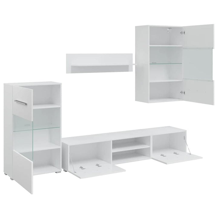 Set Mobilier Comodă Tv De Perete, 5 Piese, Iluminare Led,