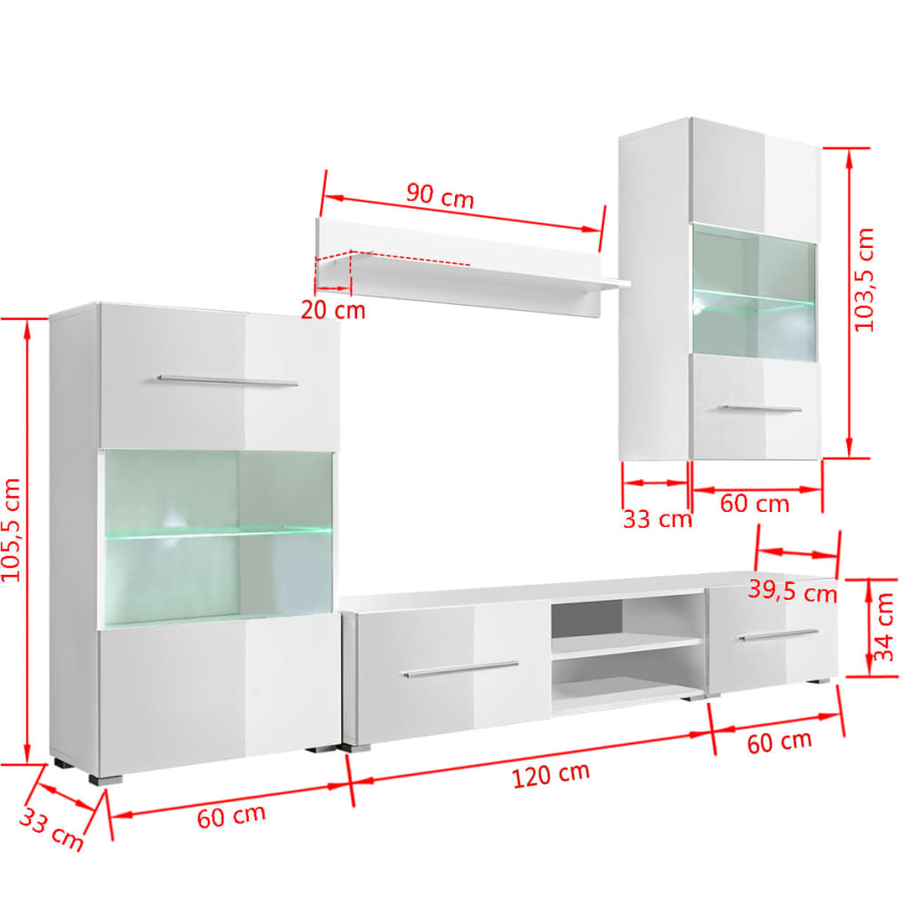Set Mobilier Comodă Tv De Perete, 5 Piese, Iluminare Led,