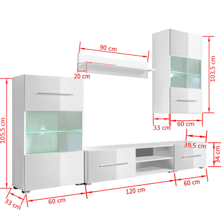 Set Mobilier Comodă Tv De Perete, 5 Piese, Iluminare Led,