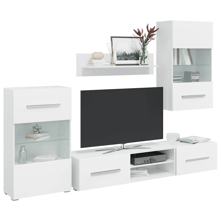 Set Mobilier Comodă Tv De Perete, 5 Piese, Iluminare Led,