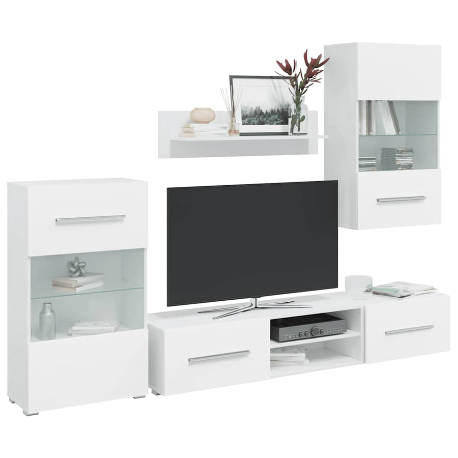 Set Mobilier Comodă Tv De Perete, 5 Piese, Iluminare Led,