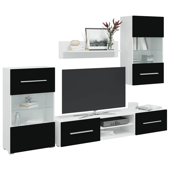 Set Mobilier Comodă Tv De Perete, 5 Piese, Iluminare Led,