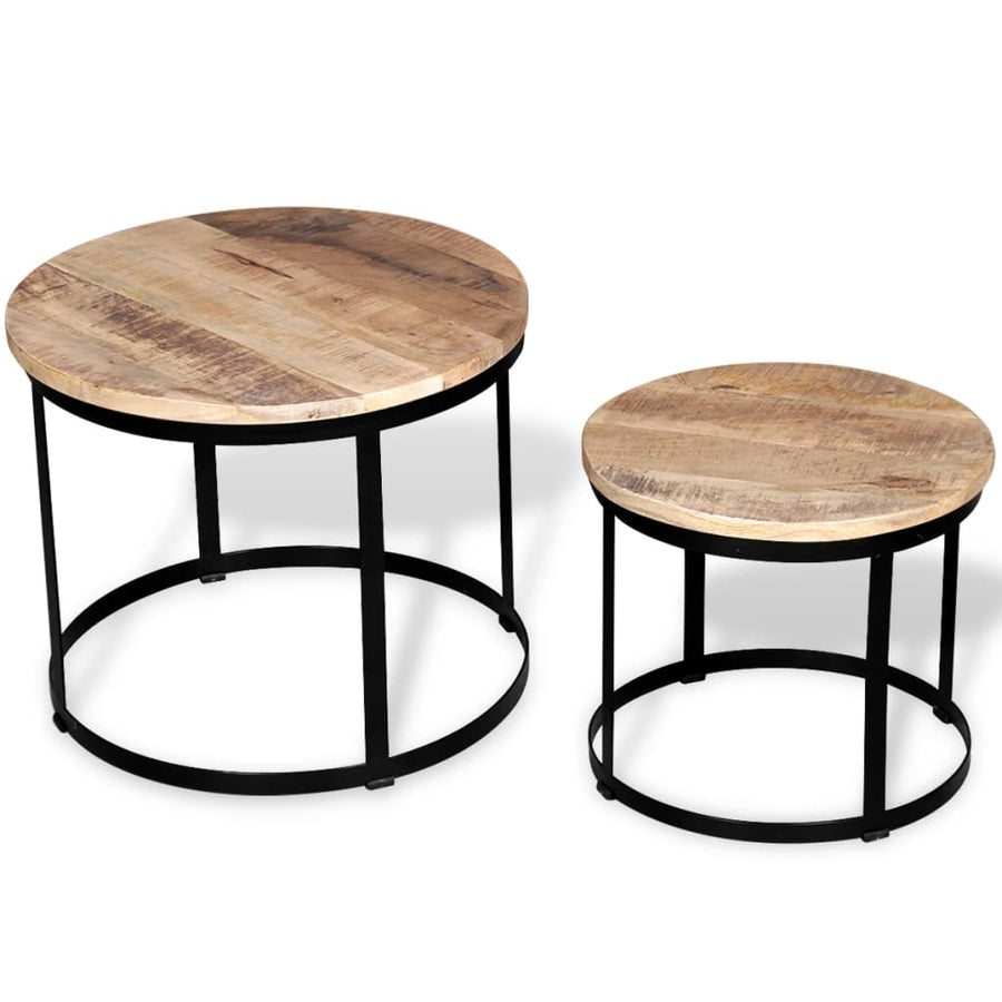 Set Măsuțe Cafea Rotunde, Lemn Mango Rugos, 2 Buc, 40 Cm/50 Cm