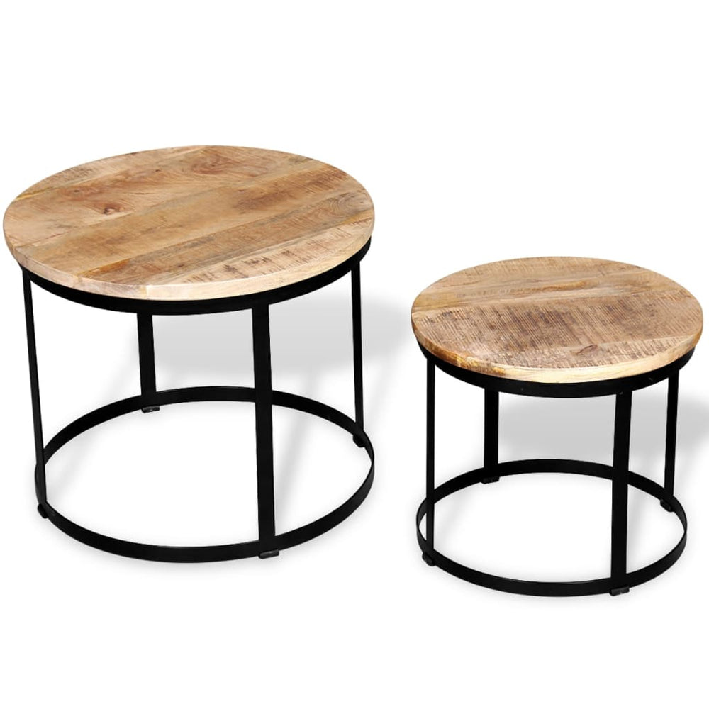 Set Măsuțe Cafea Rotunde, Lemn Mango Rugos, 2 Buc, 40 Cm/50 Cm