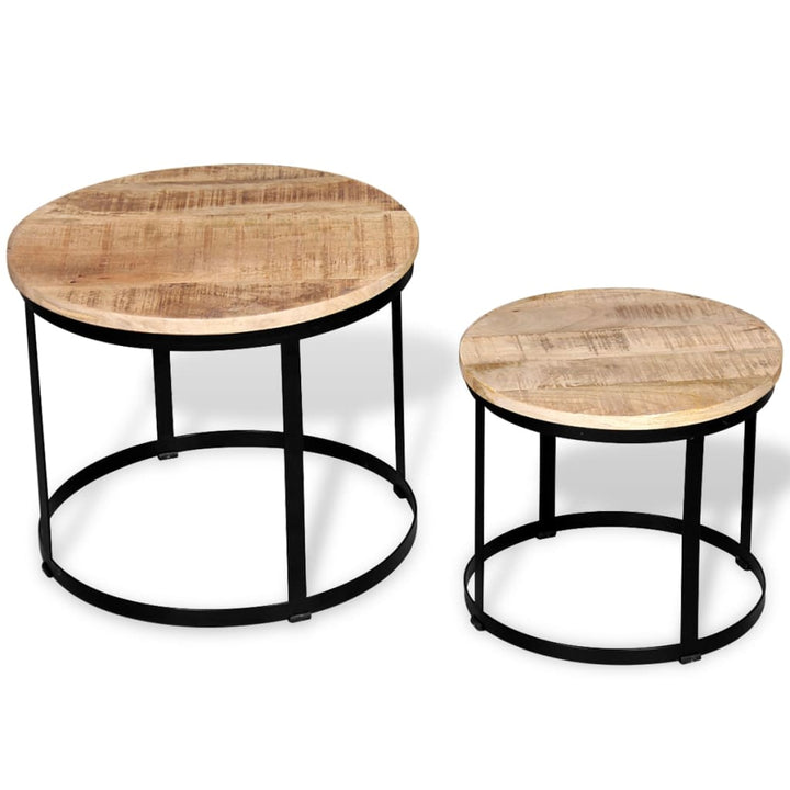 Set Măsuțe Cafea Rotunde, Lemn Mango Rugos, 2 Buc, 40 Cm/50 Cm
