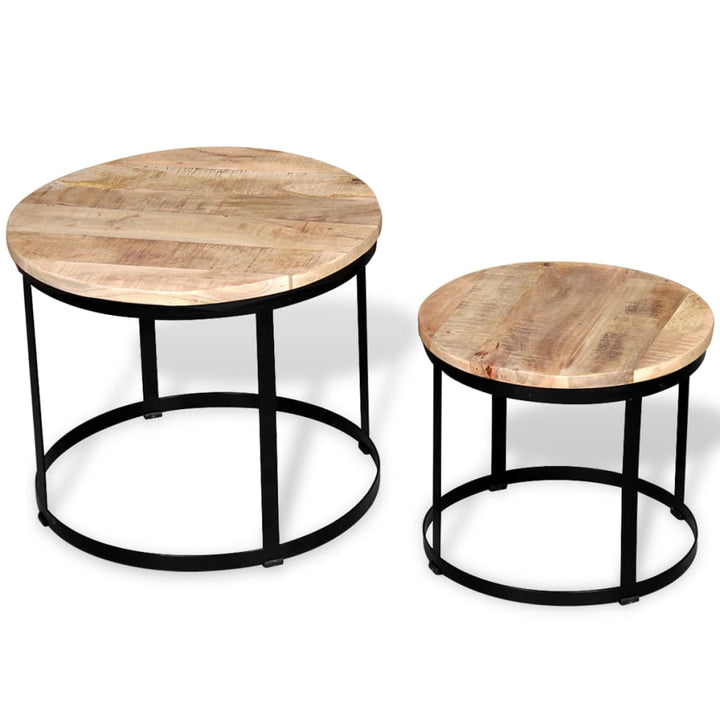 Set Măsuțe Cafea Rotunde, Lemn Mango Rugos, 2 Buc, 40 Cm/50 Cm