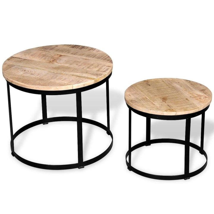 Set Măsuțe Cafea Rotunde, Lemn Mango Rugos, 2 Buc, 40 Cm/50 Cm