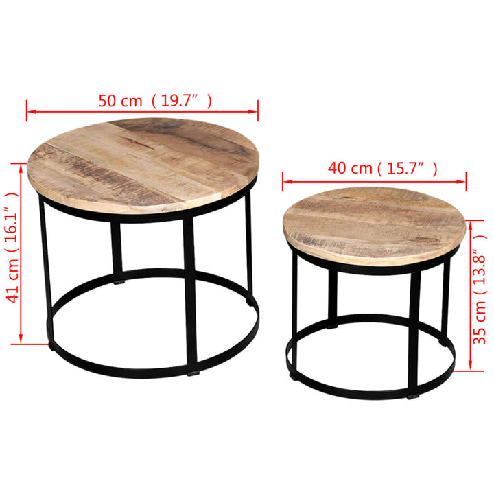 Set Măsuțe Cafea Rotunde, Lemn Mango Rugos, 2 Buc, 40 Cm/50 Cm
