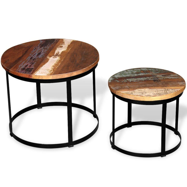 Set Măsuțe Cafea Rotunde, Lemn Mango Rugos, 2 Buc, 40 Cm/50 Cm