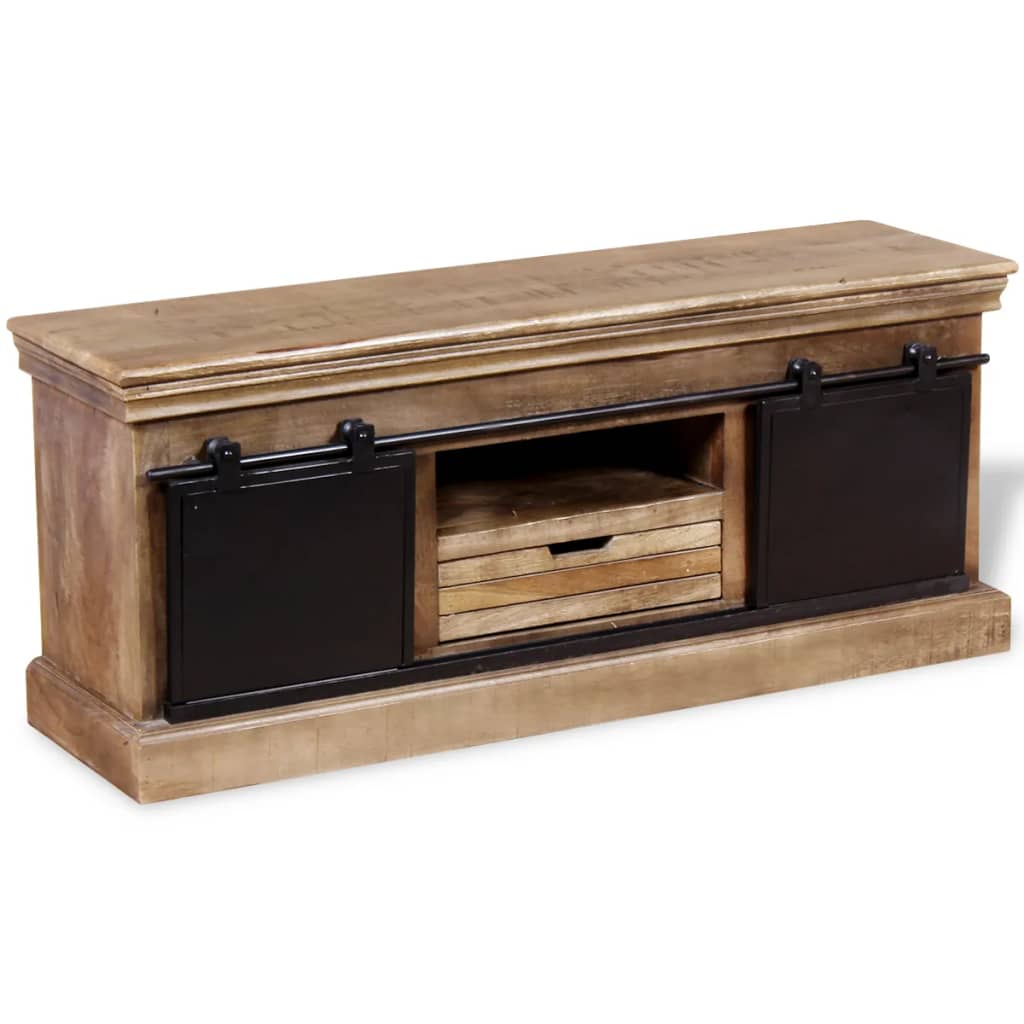 Comodă Tv Cu 2 Uși Glisante Lemn De Mango Masiv 110X30X45 Cm