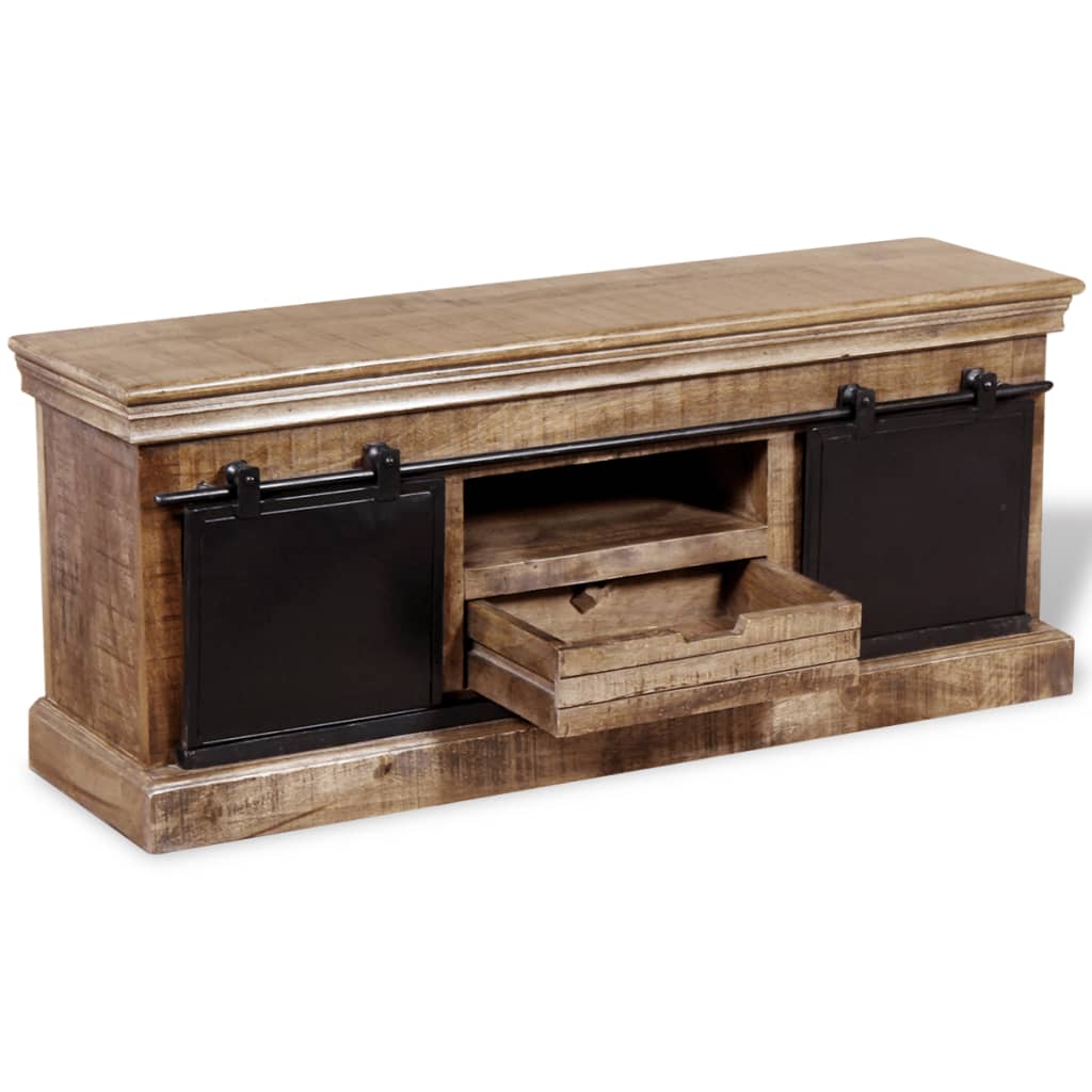 Comodă Tv Cu 2 Uși Glisante Lemn De Mango Masiv 110X30X45 Cm