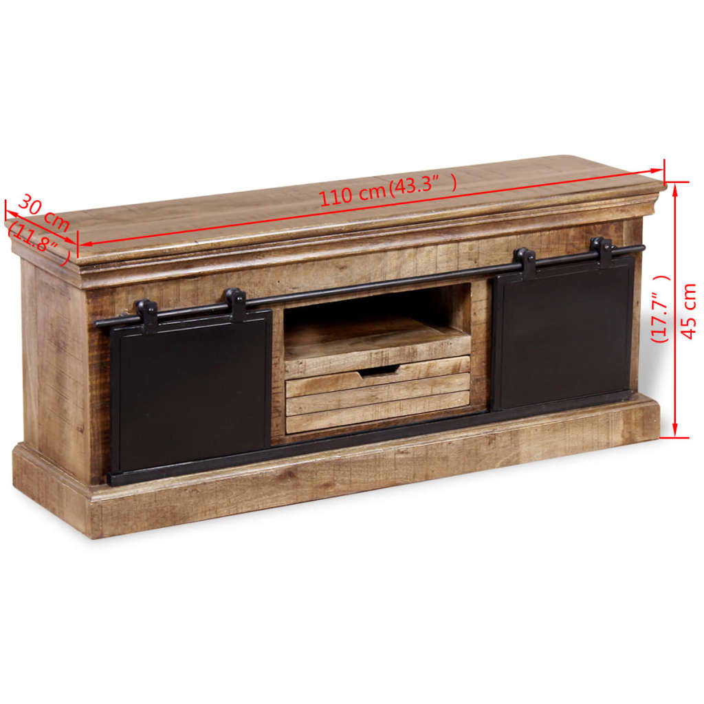 Comodă Tv Cu 2 Uși Glisante Lemn De Mango Masiv 110X30X45 Cm