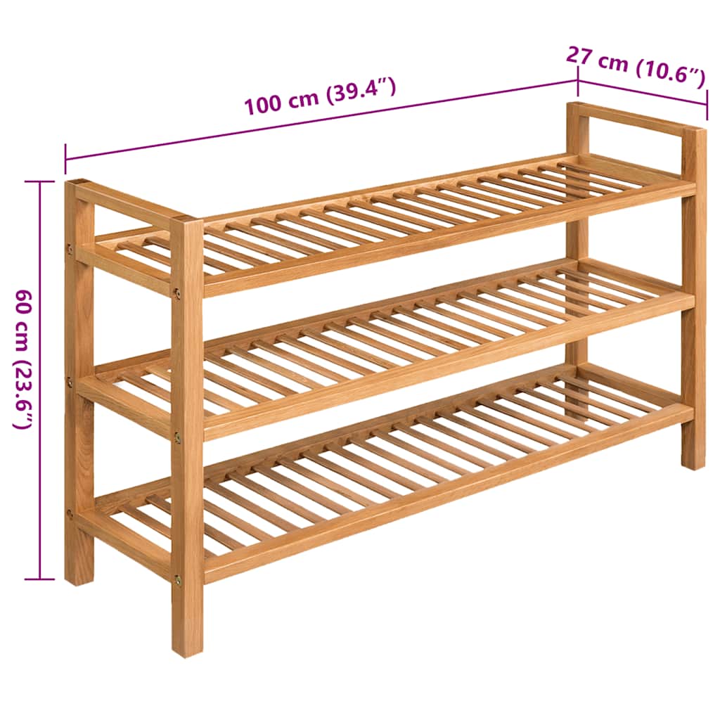 Pantofar Cu 3 Rafturi, 100X27X, Lemn Masiv De Stejar