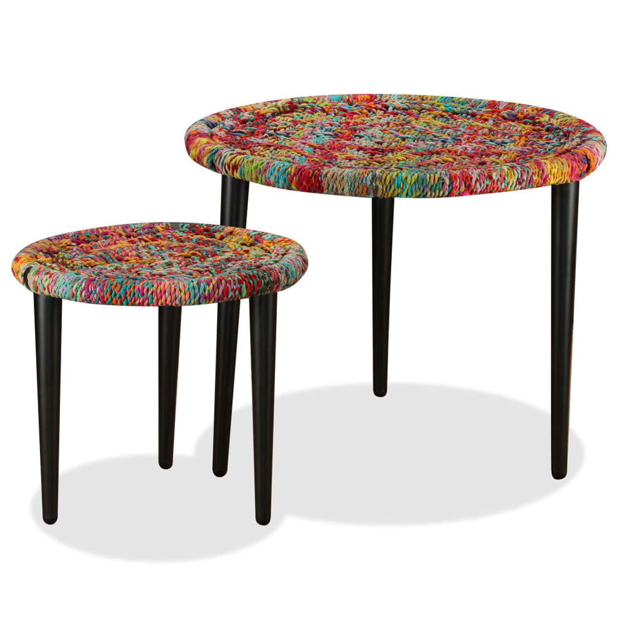 Set Măsuțe Cafea, 2 Buc., Detalii Chindi Împletite, Multicolor