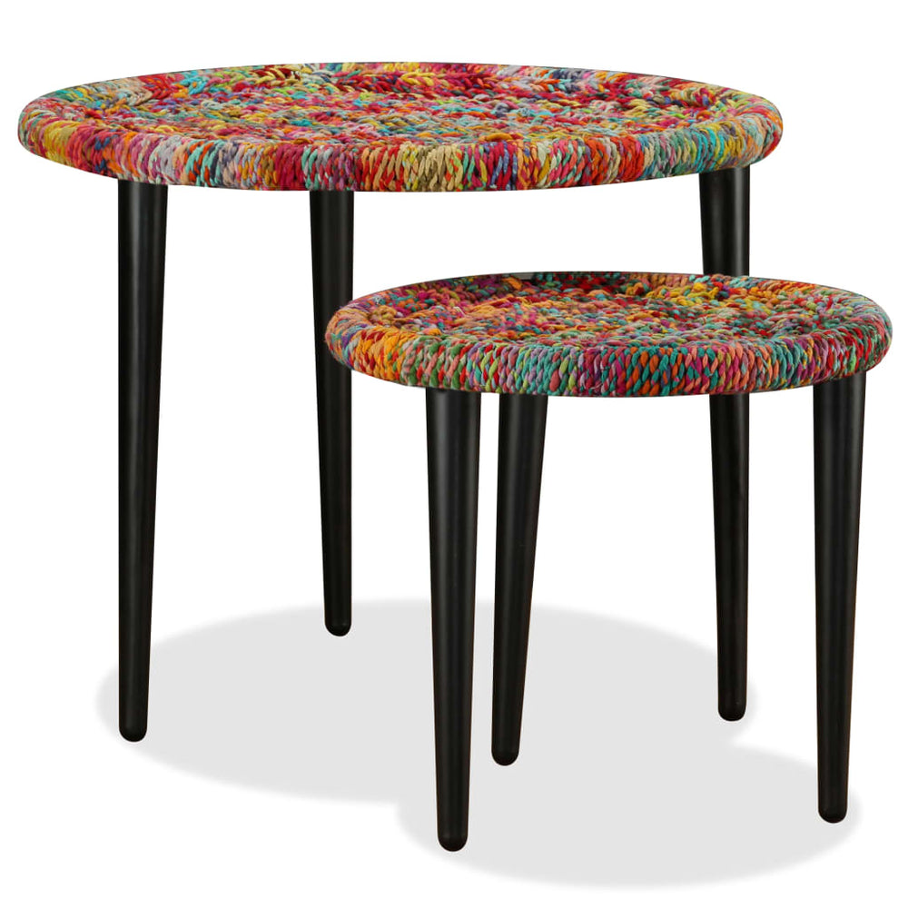Set Măsuțe Cafea, 2 Buc., Detalii Chindi Împletite, Multicolor