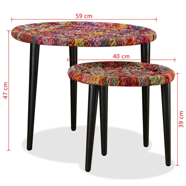 Set Măsuțe Cafea, 2 Buc., Detalii Chindi Împletite, Multicolor