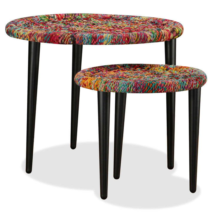 Set Măsuțe Cafea, 2 Buc., Detalii Chindi Împletite, Multicolor