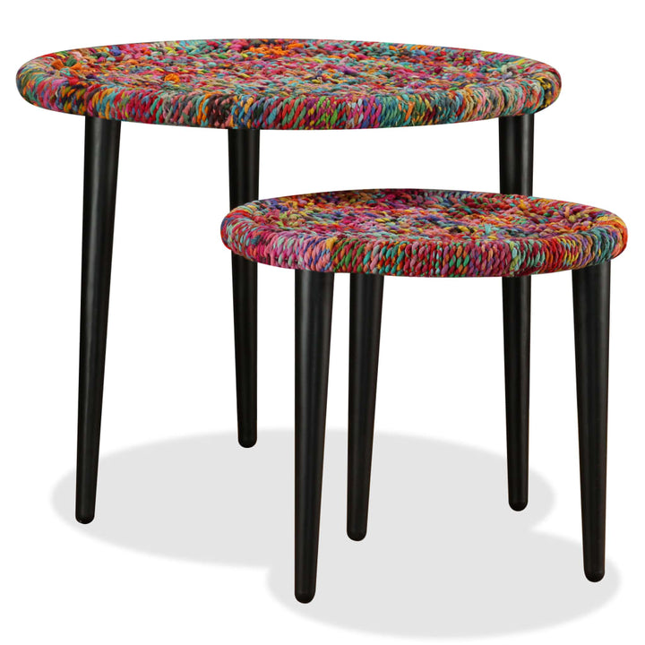 Set Măsuțe Cafea, 2 Buc., Detalii Chindi Împletite, Multicolor