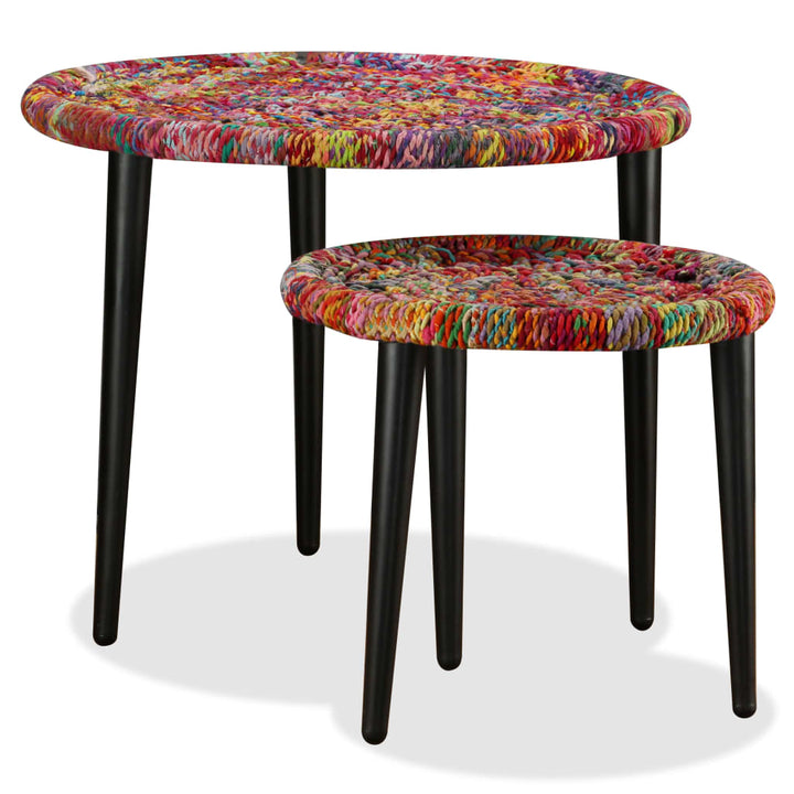 Set Măsuțe Cafea, 2 Buc., Detalii Chindi Împletite, Multicolor