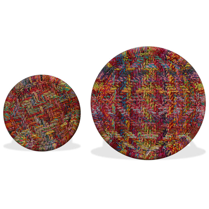 Set Măsuțe Cafea, 2 Buc., Detalii Chindi Împletite, Multicolor